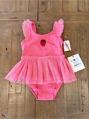 Konges Slojd Amandine Strawberry Glitter Tutu One piece Swimsuit 12 Months New